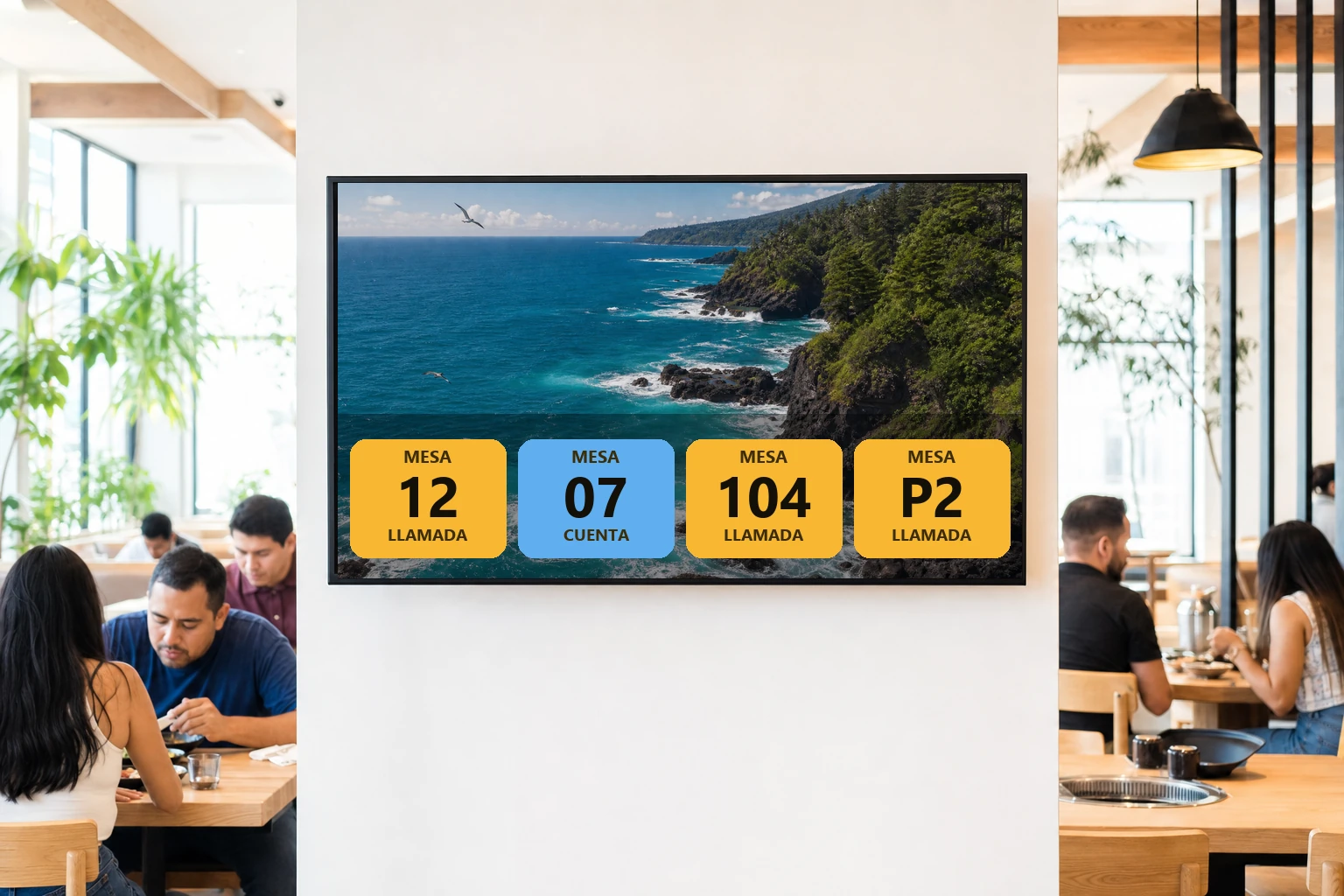 La pantalla del restaurante con la llamada de la mesa 12